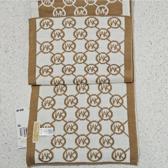 Michael Kors Scarf, done in Dark Tan and Cream Colors. NWT - Picture 2 of 4
